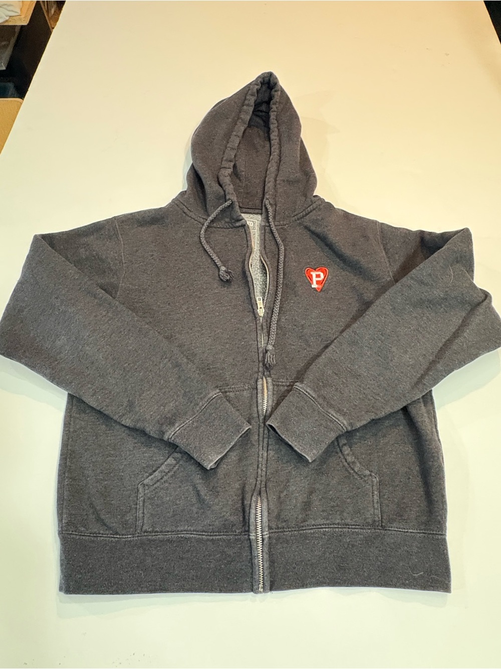 Portland Gear Men's Charcoal Zip-Up Hoodie with Red Heart Patch for PORTLAND |